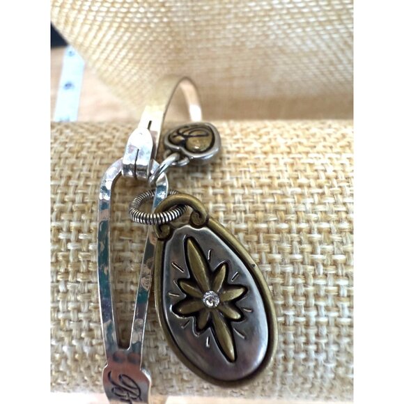 Brighton Silver & Gold-Tone Bangle Bracelet W/ Charms "Joy To The World" & Heart - Picture 5 of 8